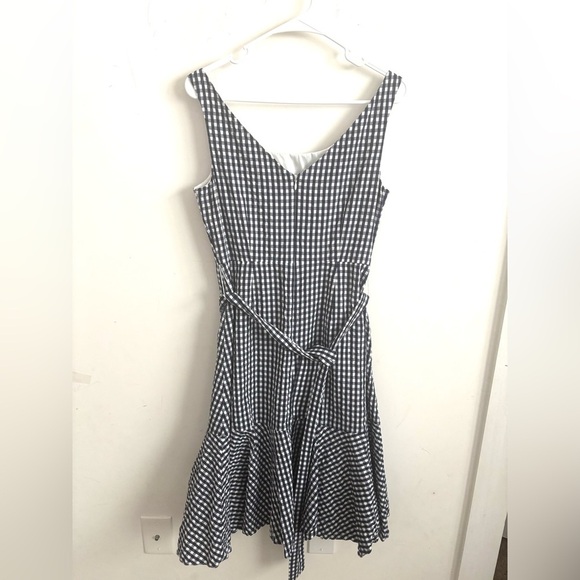 Milkmaid Coquette Gingham Midi Dress Ruffle Hem Tie Waist Academia Cottagecore - Picture 3 of 7